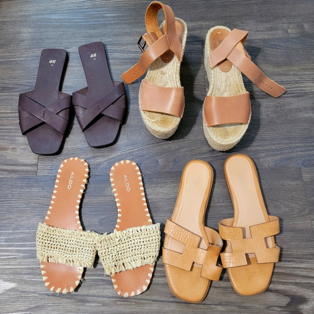 Womens Size 7 Shoe Sandal Bundle Lot Tan Cream Wedge Espadrille Soludos Ccocci
